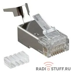 Hyperline PLUG-8P8C-UV-C6-TW-SH Разъем RJ-45(8P8C) ,  экранированный, со вставкой, категория 6 (50 µ"/ 50 микродюймов), универсал. (для однож. и многожил/ кабеля), для толстых жил 1.35-1.5 мм