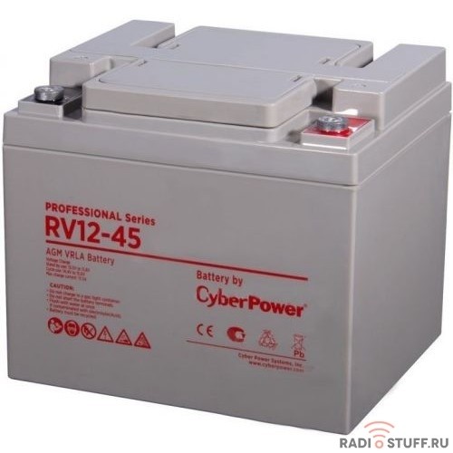 CyberPower Аккумуляторная батарея RV 12-45 / 12 В 45 Ач {клемма М6, ДхШхВ 197х165х170мм, высота с клеммами 170, вес 14,5кг, срок службы 10 лет}