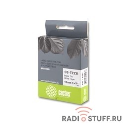 CACTUS  TZ-231 Лента CACTUS (CS-TZ231) для печати наклеек в устройствах brother P-touch 1010/1280/1280VP/2700VP, черный на белом, 12мм х 8м