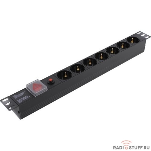 Exegate EX280837RUS Блок розеток ExeGate ServerPro PDU-19H702 Al-7S-C14-SW-O, 19",1U,алюм, 7Sch, С14, защита от перегр