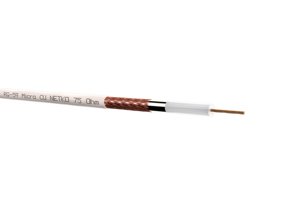 Кабель коаксиальный RG-59U micro (CU, оплетка 64 нити CCA), белый (200м) NETKO Optima