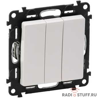 Legrand 752403 Valena LIFE.Выключатель трехклавишный 10АХ 250В с лицевой панелью.Винтовые зажимы.Белый