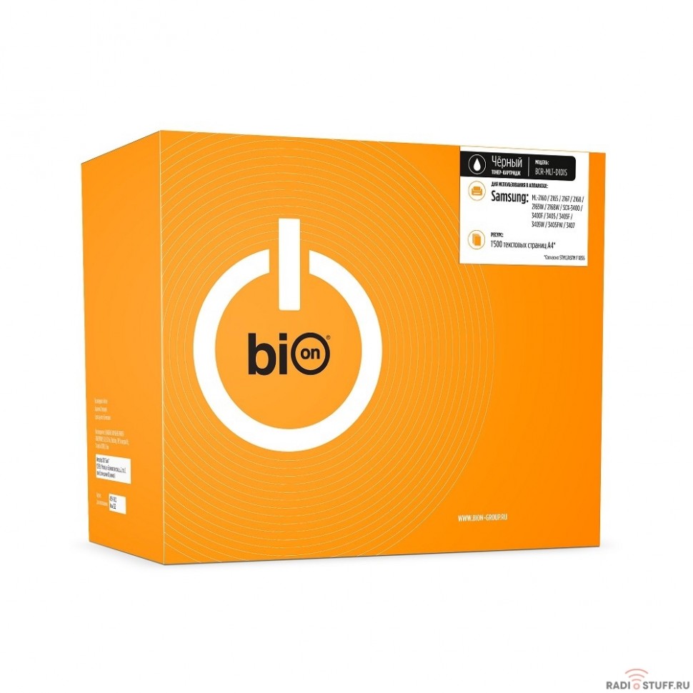 Bion MLT-D101S Картридж для Samsung ML-2160/2165/2167/2168/2165W/2168W, SCX-3400/3400F/3405/3405F/3405W/3405FW/3407 (1500  стр.), Черный