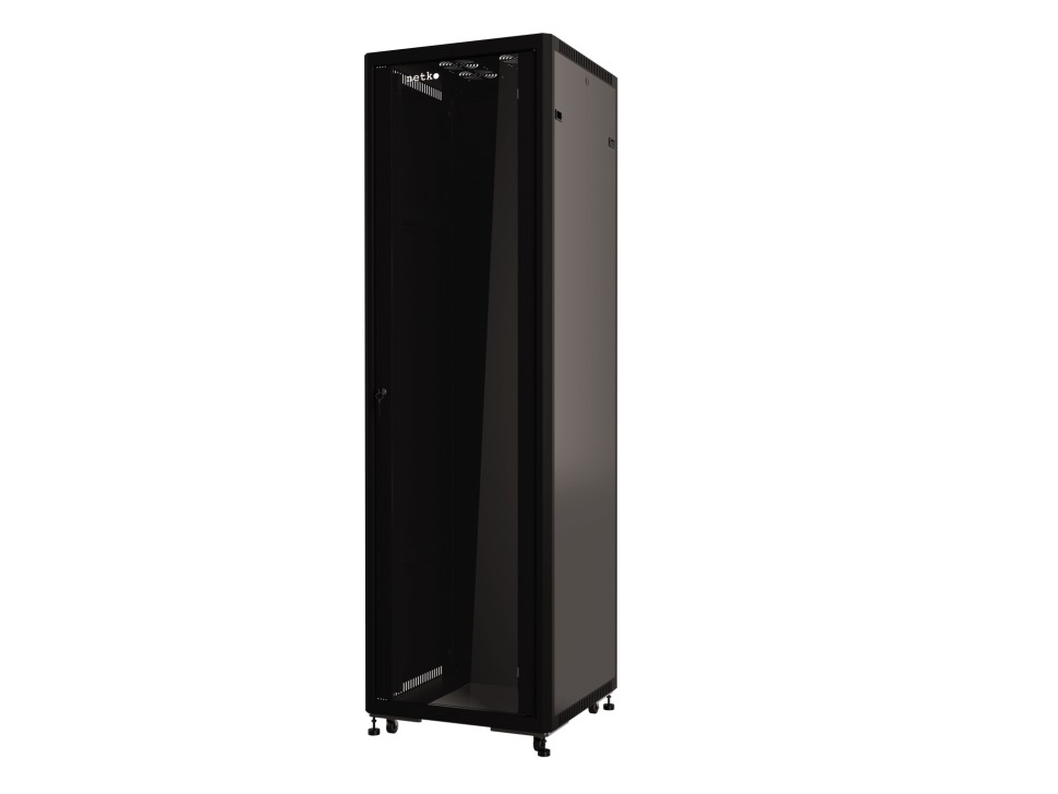 Шкаф напольный 19" Netko 42U серия Optima (600х600х2022), передняя дверь стекло, черный, разобранный (упакован в 2 коробки)