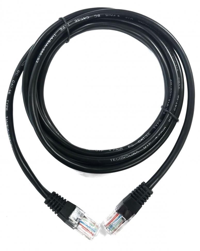 Патч-корд Technolink UTP4 cat 5e, 2,0м, ВС, LSZH, черный, литой коннектор