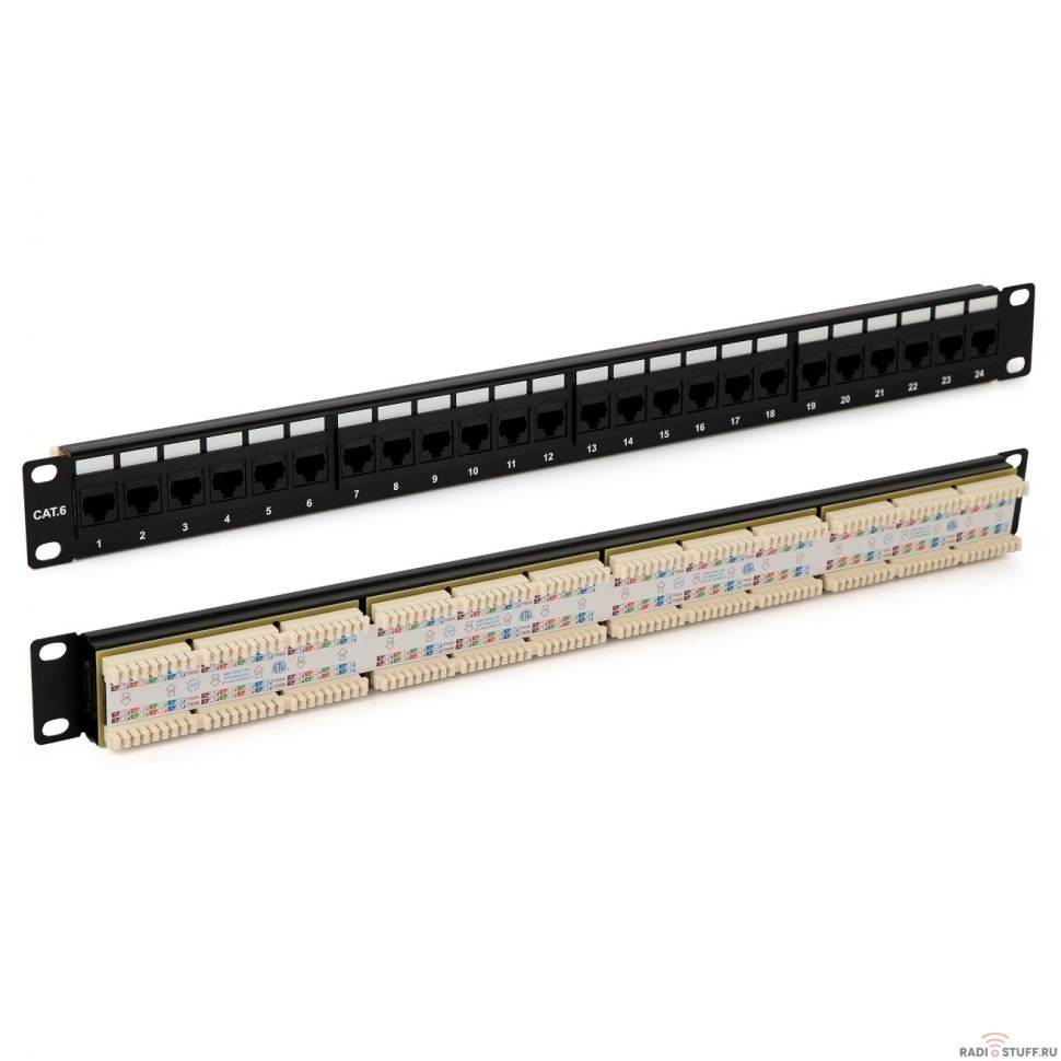 Патч-панель 19", 2U, 48 портов, cat.6e, Dual Type, черный (задний кабельный организатор в комплекте), Hyperline