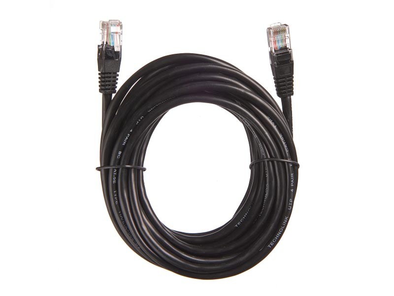 Патч-корд Technolink UTP4 cat 5e, 5,0м, ВС, LSZH, черный, литой коннектор